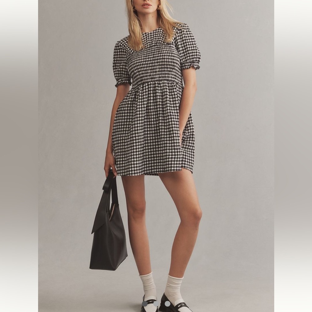 Maeve Babydoll Puffsleeve Mini Dress Gingham